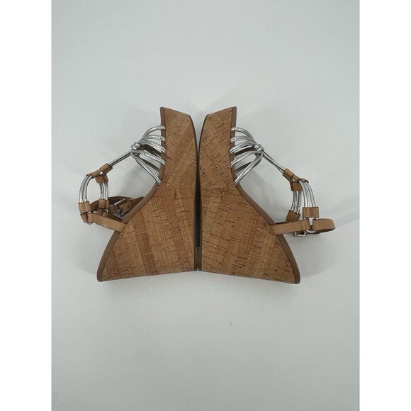 Coach Georgiana Womens Wedge Sandal Metallic Strappy Leather Platform Cork 6.5 - Picture 6 of 14
